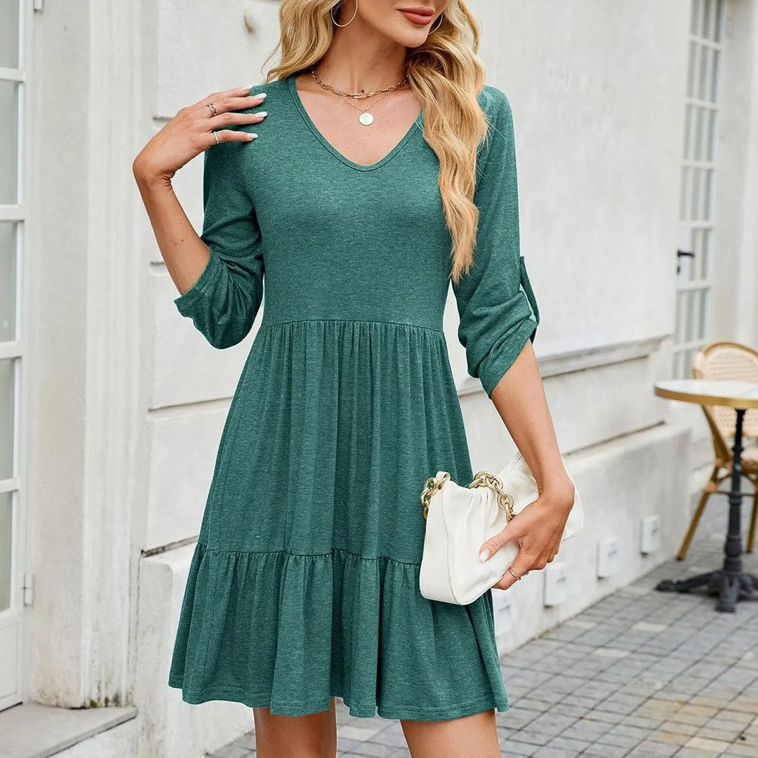 hlysgo Mini Dress for Women 2025 Summer V Neck Sleeveless Short Peplum Dresses Casual Loose Fit A-Line Flowy Beach Dress