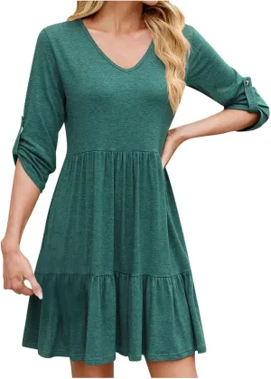 hlysgo Mini Dress for Women 2025 Summer V Neck Sleeveless Short Peplum Dresses Casual Loose Fit A-Line Flowy Beach Dress