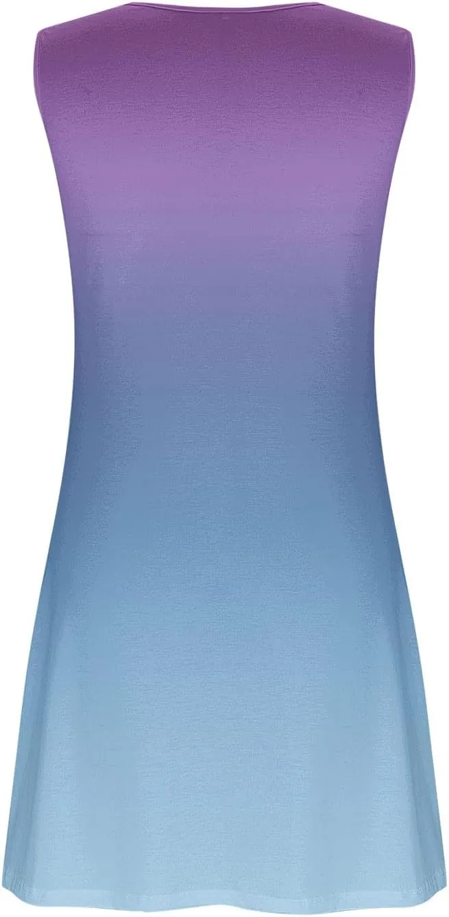 hlysgo Mini Dresses for Women Summer Casual Tie-Dye Knee Length Beach Sundress 2025 Vacation Sleeveless V Neck Tank Dress