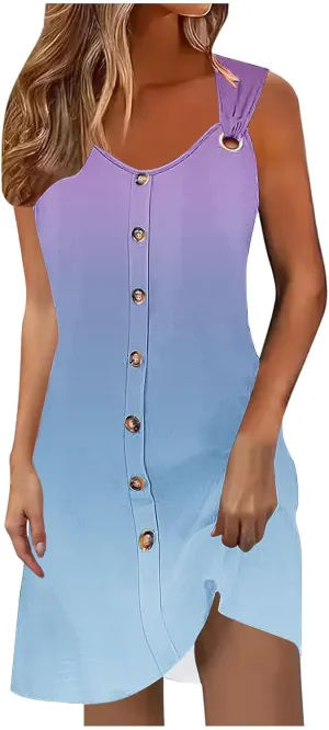 hlysgo Mini Dresses for Women Summer Casual Tie-Dye Knee Length Beach Sundress 2025 Vacation Sleeveless V Neck Tank Dress