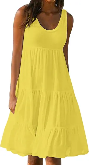hlysgo Plus Size Summer Dresses for Women 2025 Casual Sleeveless Mini Beach Sundresses Flowy Tiered Tank Dress with Pockets