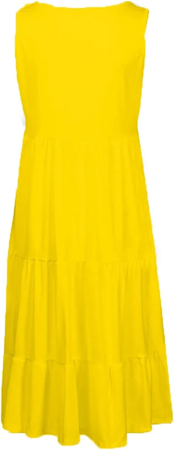 hlysgo Plus Size Summer Dresses for Women 2025 Casual Sleeveless Mini Beach Sundresses Flowy Tiered Tank Dress with Pockets