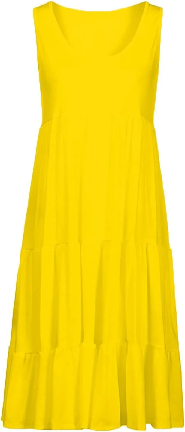 hlysgo Plus Size Summer Dresses for Women 2025 Casual Sleeveless Mini Beach Sundresses Flowy Tiered Tank Dress with Pockets