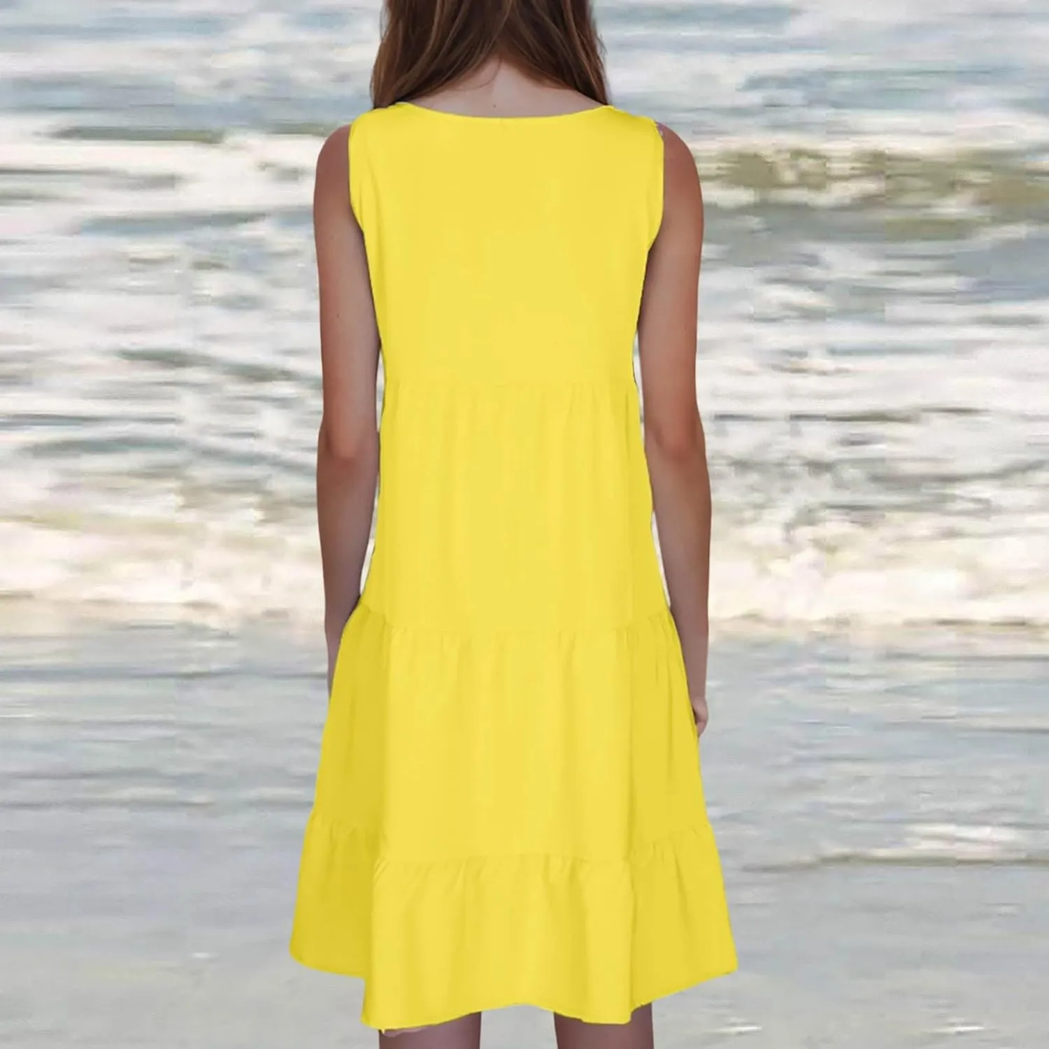 hlysgo Plus Size Summer Dresses for Women 2025 Casual Sleeveless Mini Beach Sundresses Flowy Tiered Tank Dress with Pockets