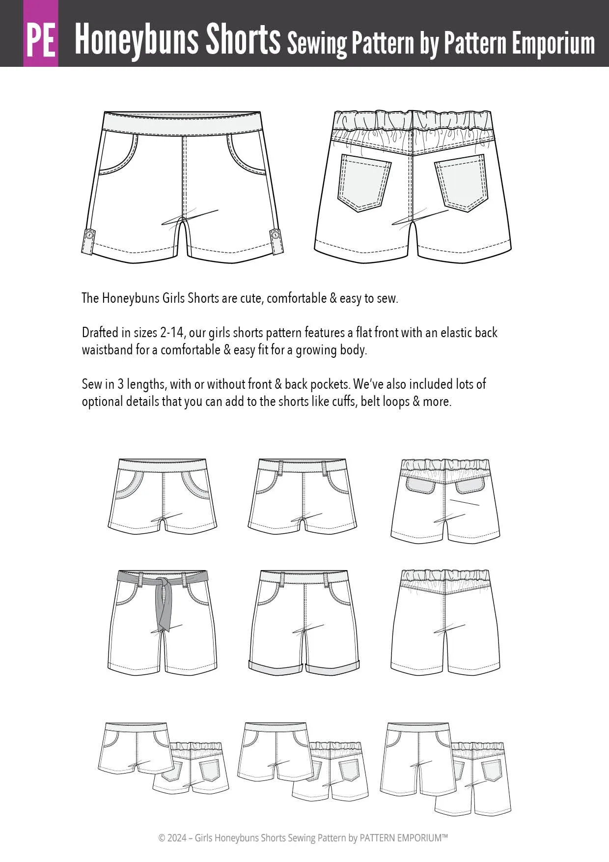 Honeybuns | Girls Shorts Sewing Pattern