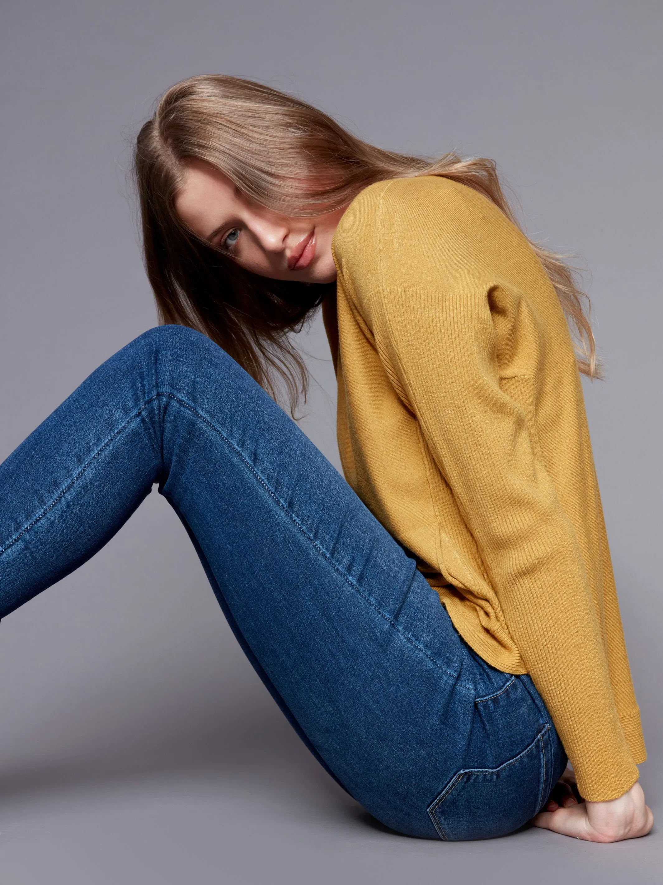 Knit Sweater With Back Detail Lace-Up  - Amber