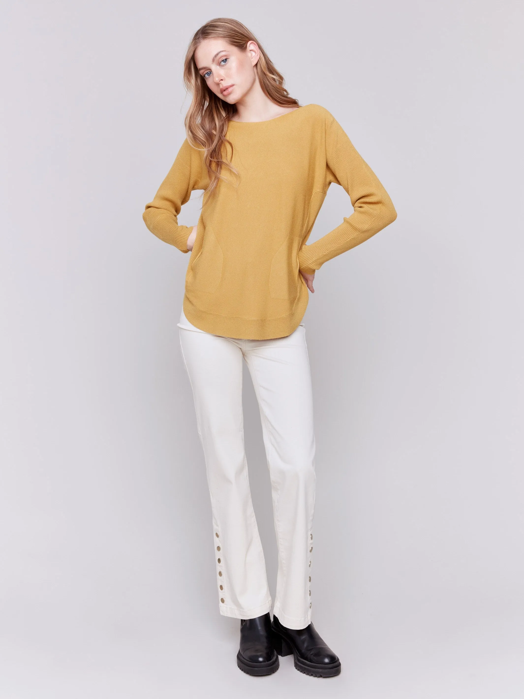 Knit Sweater With Back Detail Lace-Up  - Amber