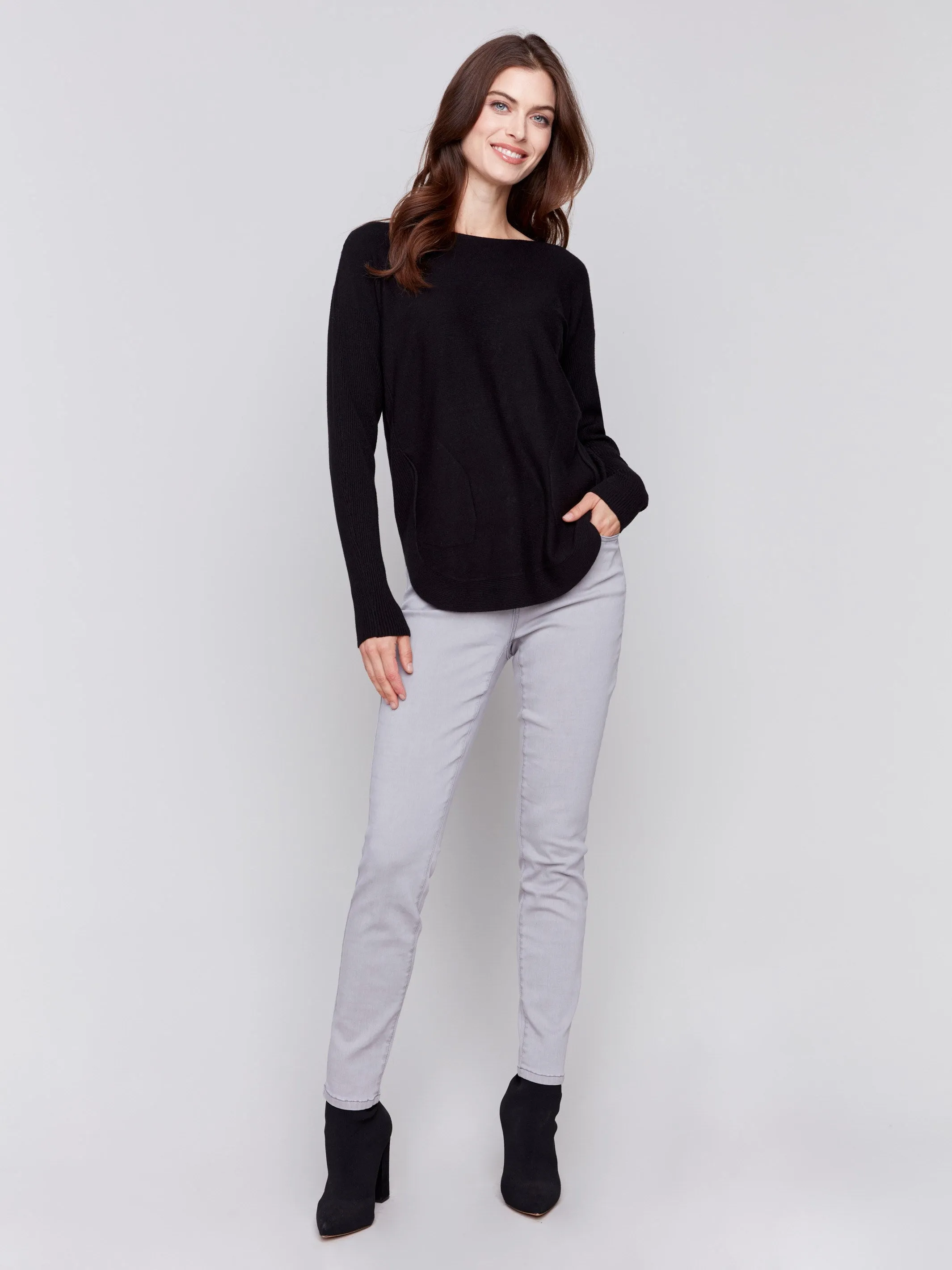 Knit Sweater With Back Detail Lace-Up - Black