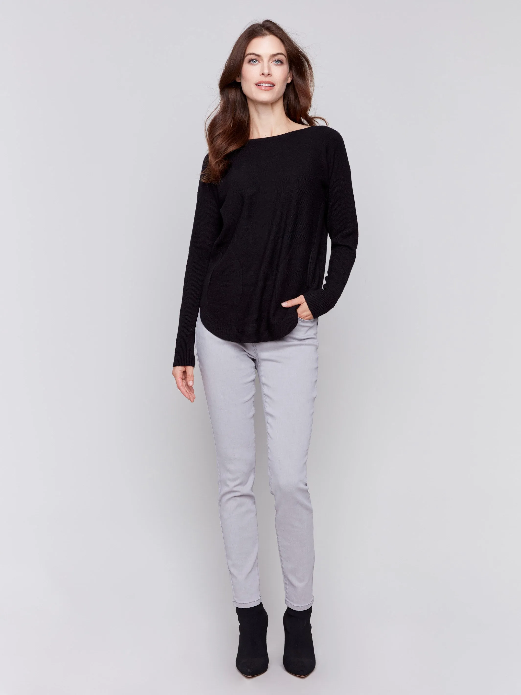 Knit Sweater With Back Detail Lace-Up - Black
