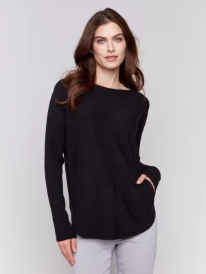 Knit Sweater With Back Detail Lace-Up - Black