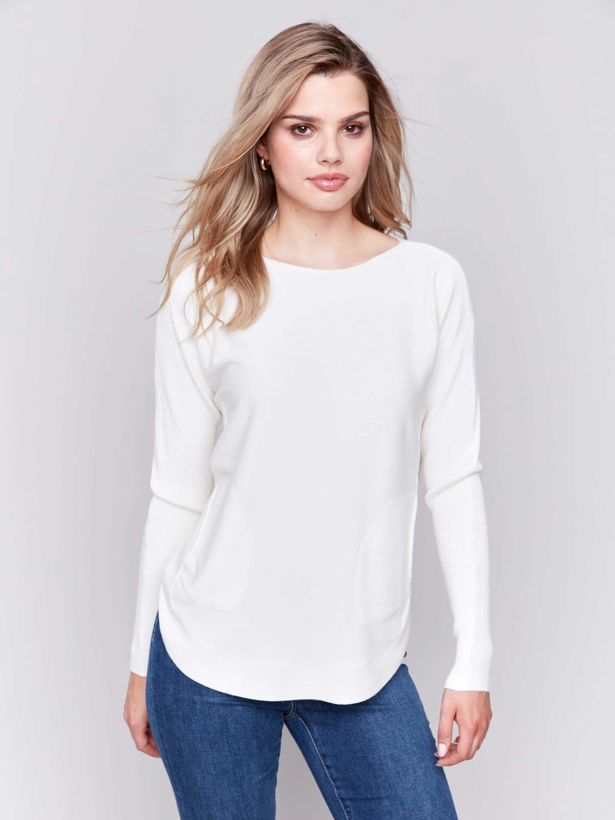 Knit Sweater With Back Detail Lace-Up - Ecru