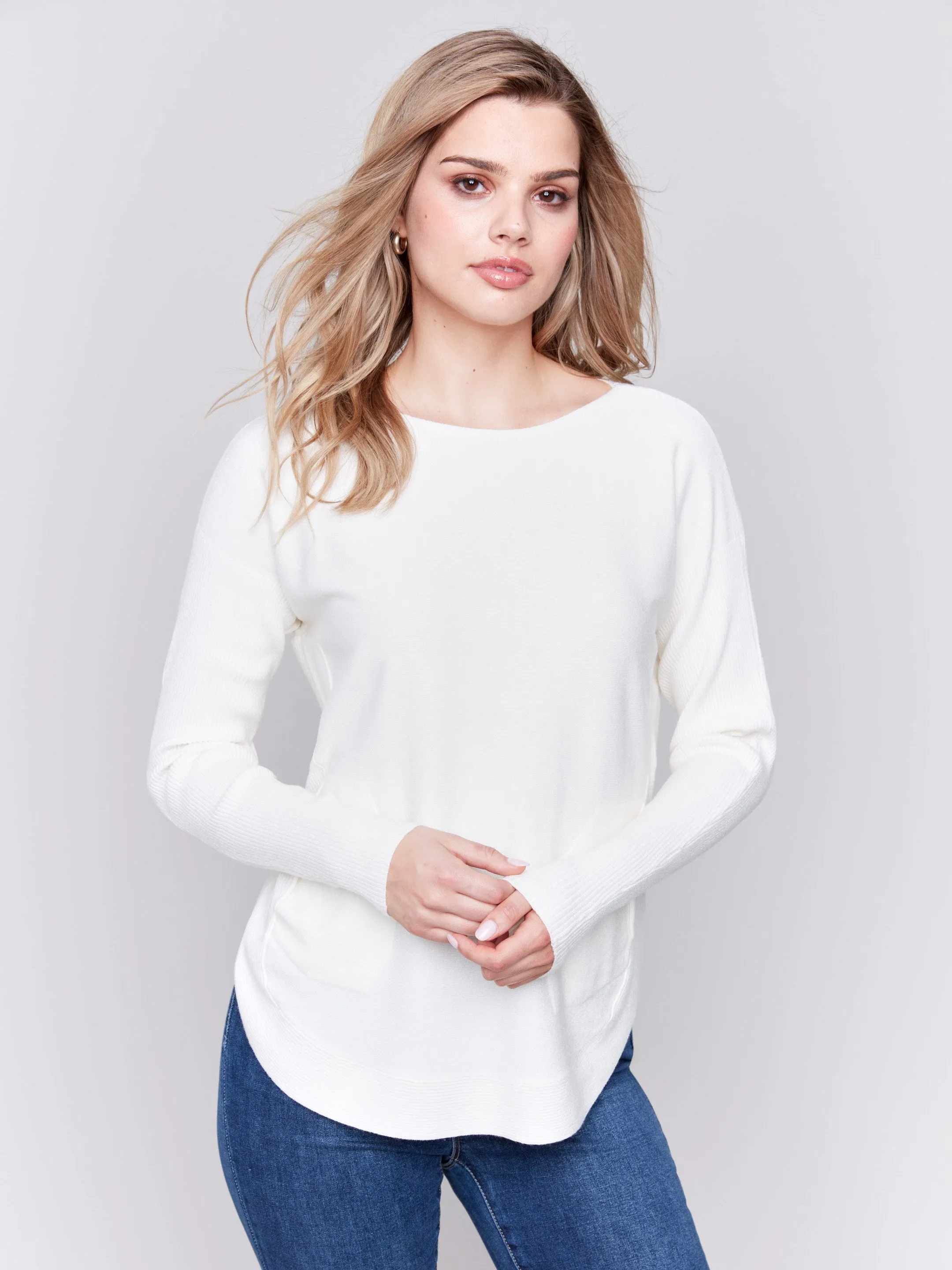 Knit Sweater With Back Detail Lace-Up - Ecru