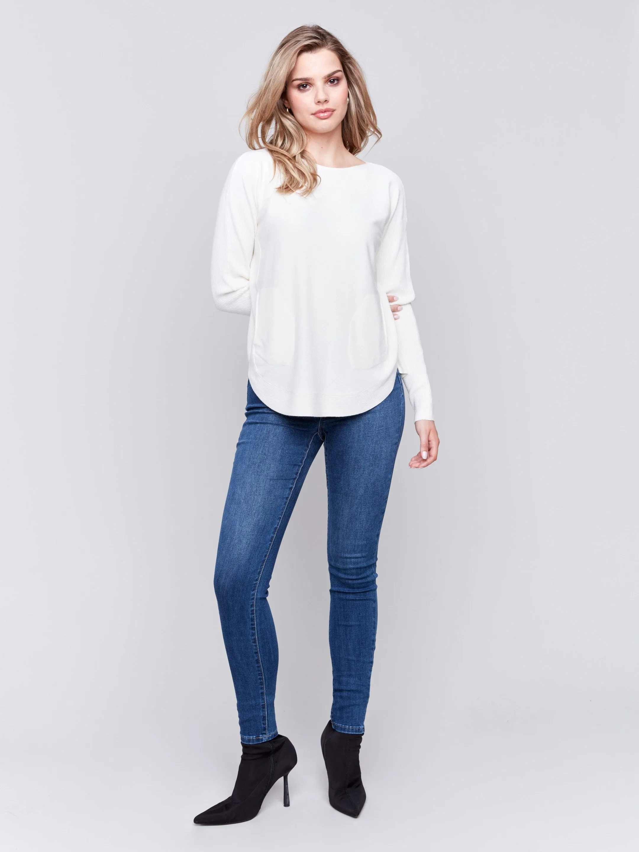 Knit Sweater With Back Detail Lace-Up - Ecru