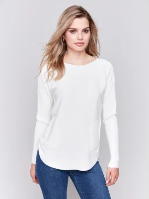 Knit Sweater With Back Detail Lace-Up - Ecru