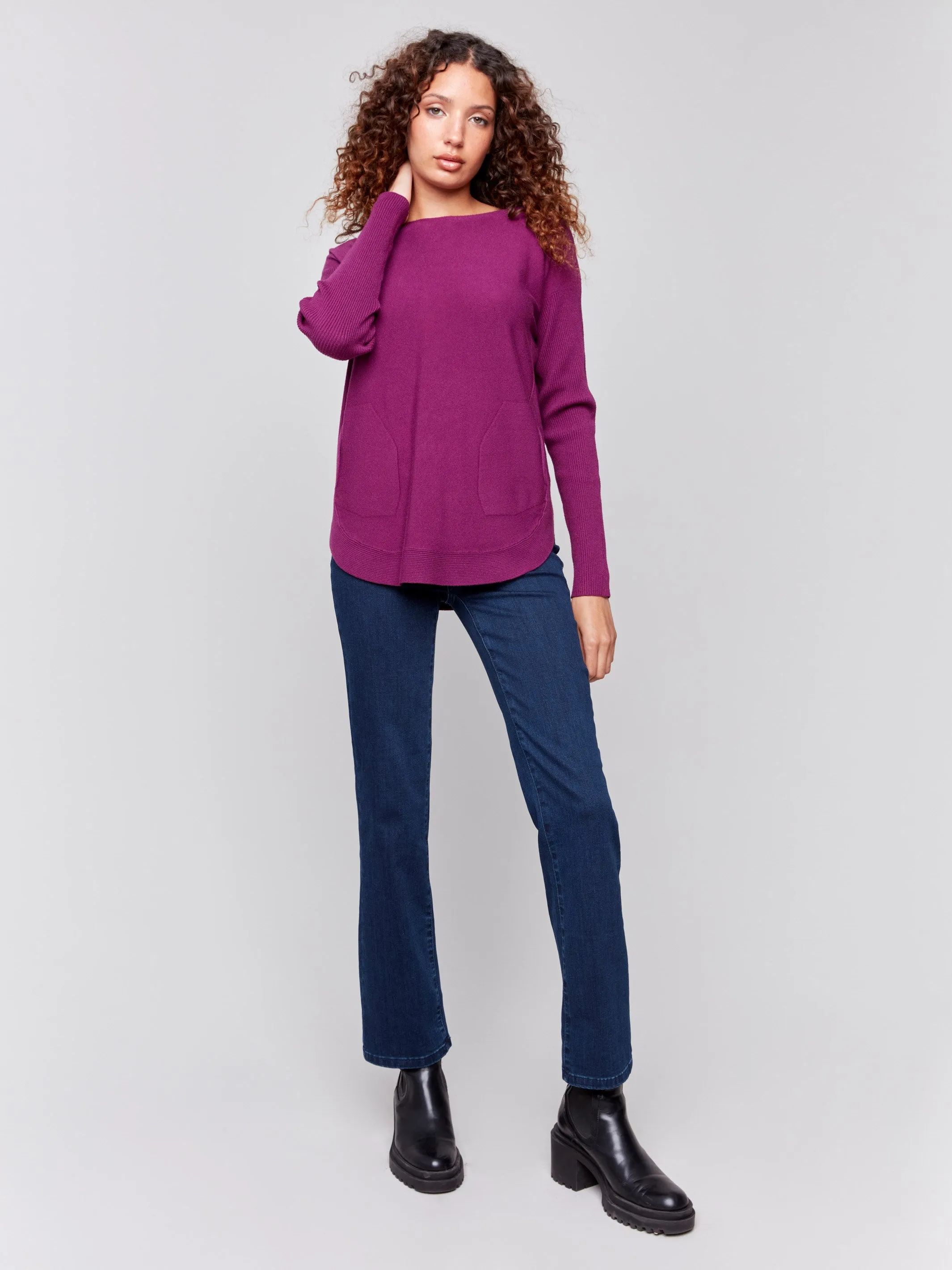 Knit Sweater With Back Detail Lace-Up - Mulberry