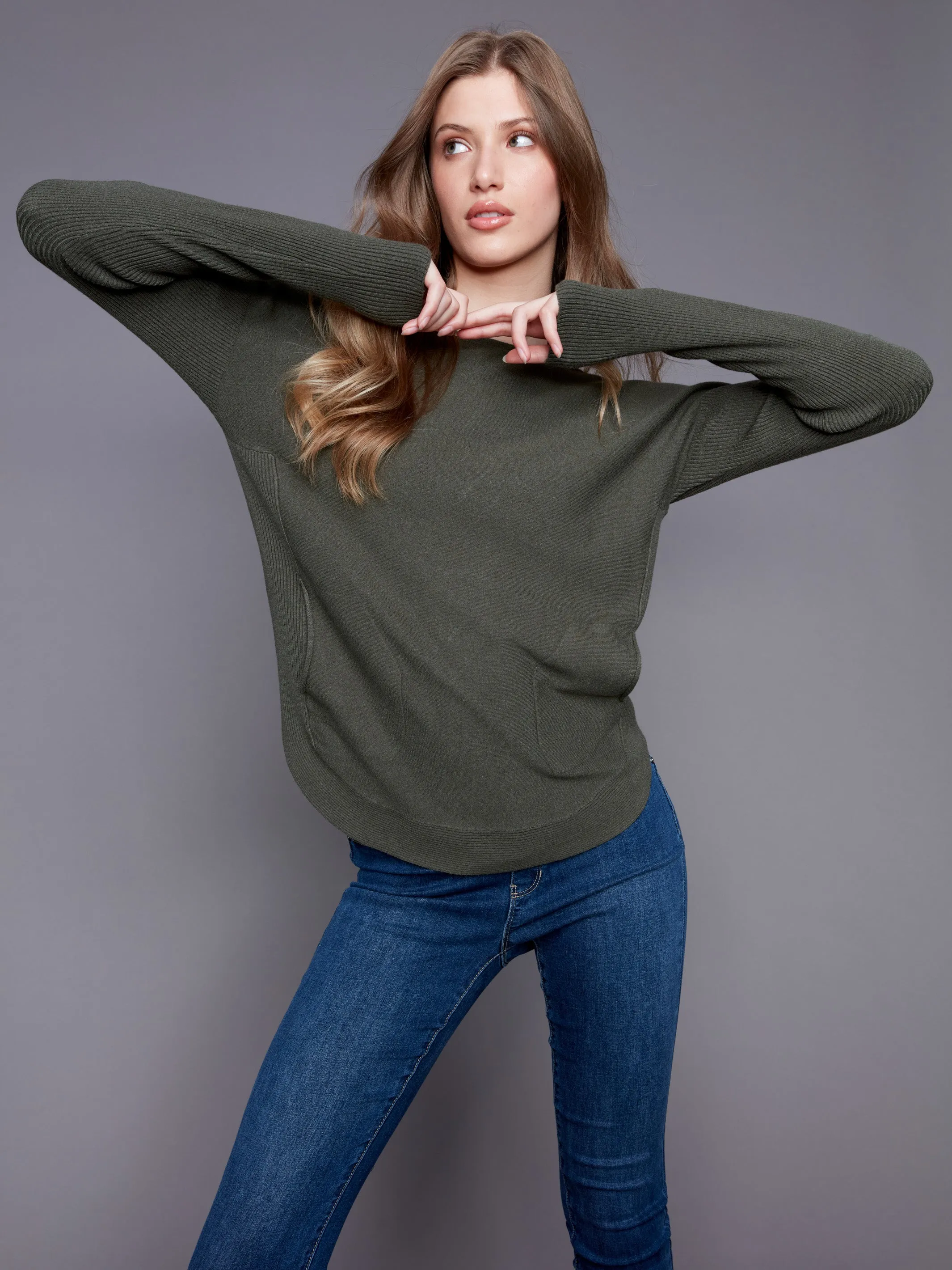 Knit Sweater With Back Detail Lace-Up - Spruce