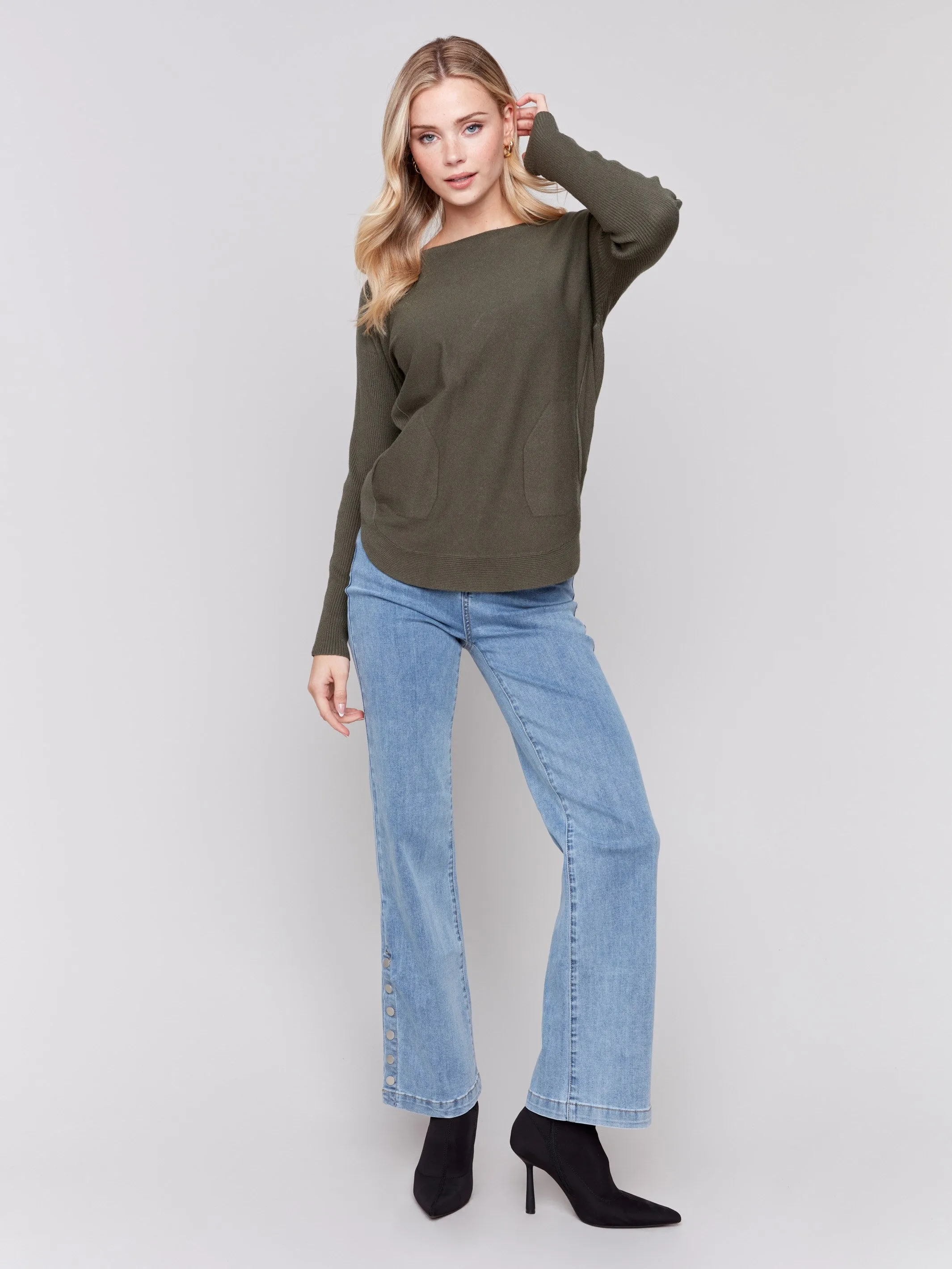 Knit Sweater With Back Detail Lace-Up - Spruce