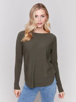 Knit Sweater With Back Detail Lace-Up - Spruce