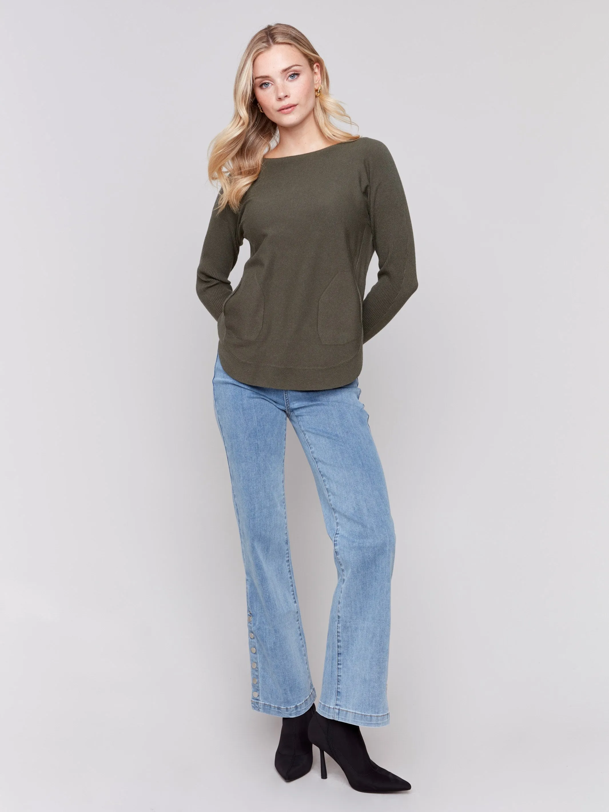 Knit Sweater With Back Detail Lace-Up - Spruce