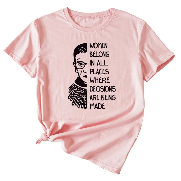 Letter Pattern Women Belong in All Places Short Sleeve T-shirt