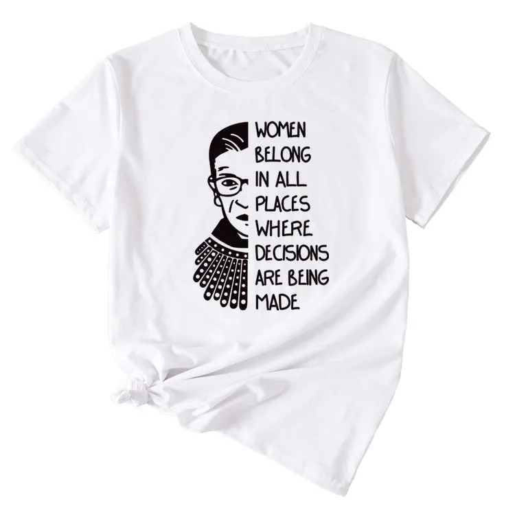 Letter Pattern Women Belong in All Places Short Sleeve T-shirt