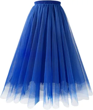 Long Skirt Women's Tutu Tulle A-Line Layered Mesh Midi Skirt Pleated Skirt High Waist Women's Skirts