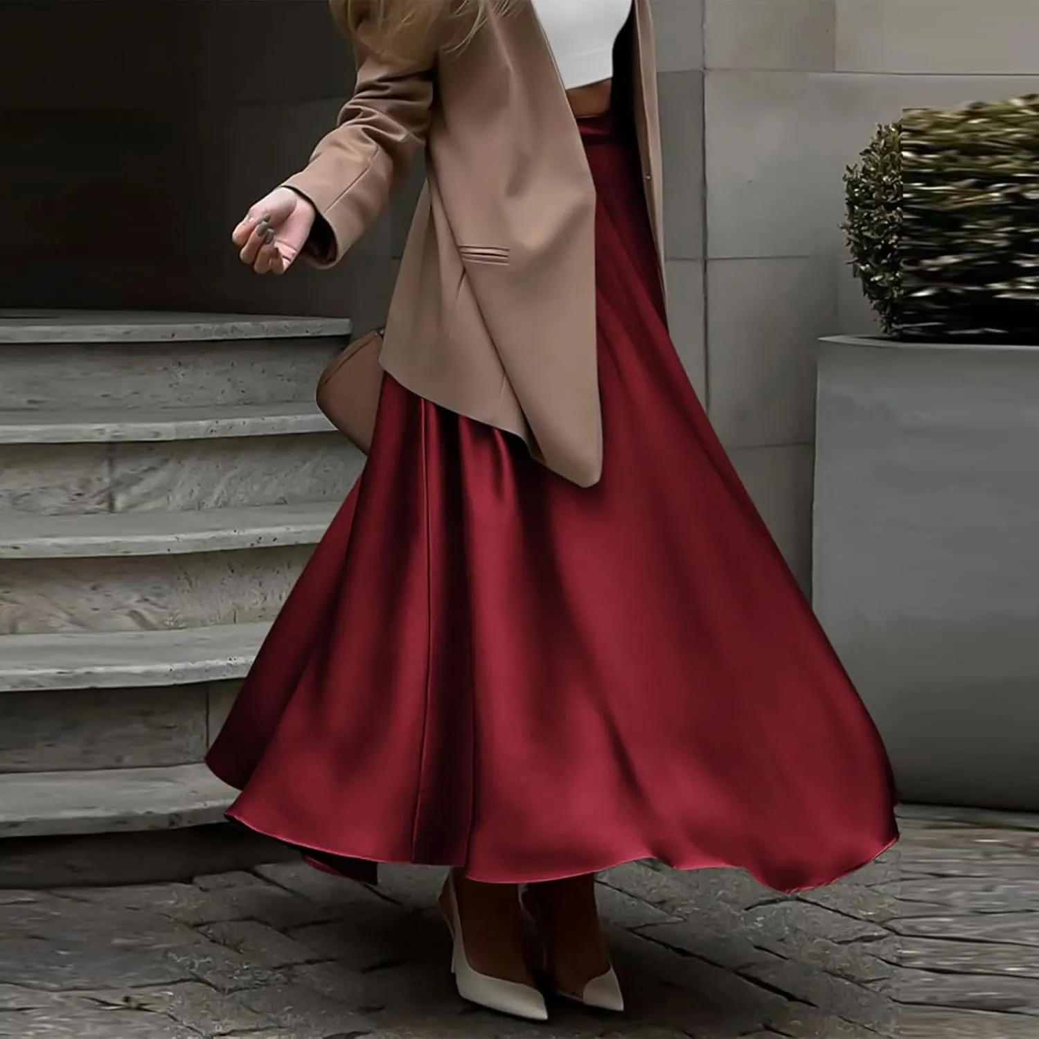 Long Skirts for Women 2025 Summer Vacation Satin Elastic High Waisted A Line Slip Skirt Elegant Work Office Flowy Maxi Skirt