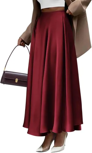 Long Skirts for Women 2025 Summer Vacation Satin Elastic High Waisted A Line Slip Skirt Elegant Work Office Flowy Maxi Skirt