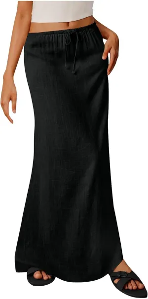 Long Skirts for Women Maxi Women's Trendy Summer 2025 Boho Linen Skirt Womens Vacation Dresses Casual