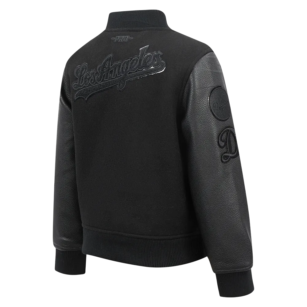 LOS ANGELES DODGERS TRIPLE BLACK LITTLE BOYS WOOL VARSITY JACKET (JET BLACK)