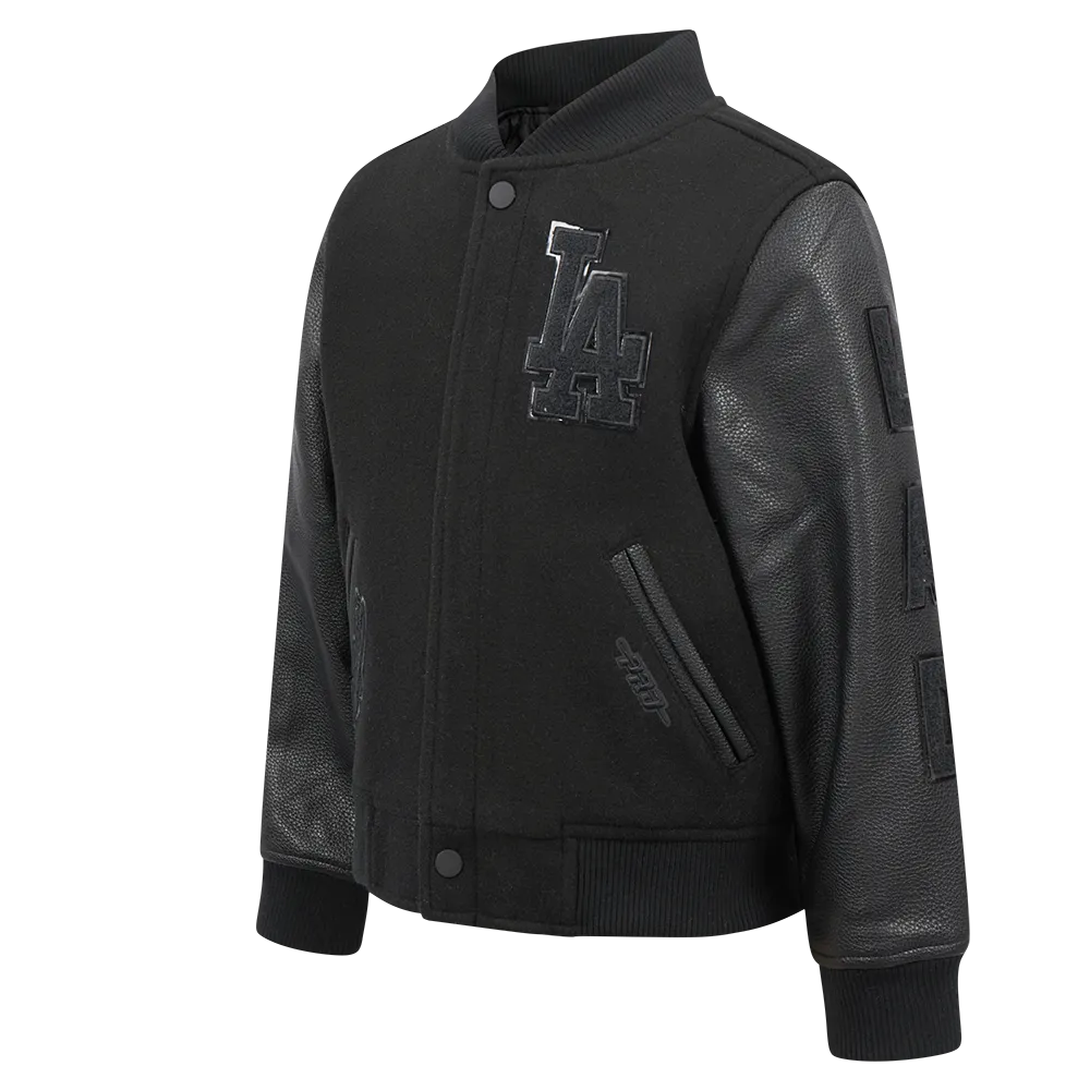 LOS ANGELES DODGERS TRIPLE BLACK LITTLE BOYS WOOL VARSITY JACKET (JET BLACK)