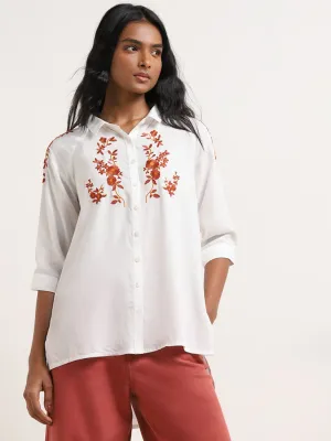 LOV White Floral Embroidered High-Low Shirt