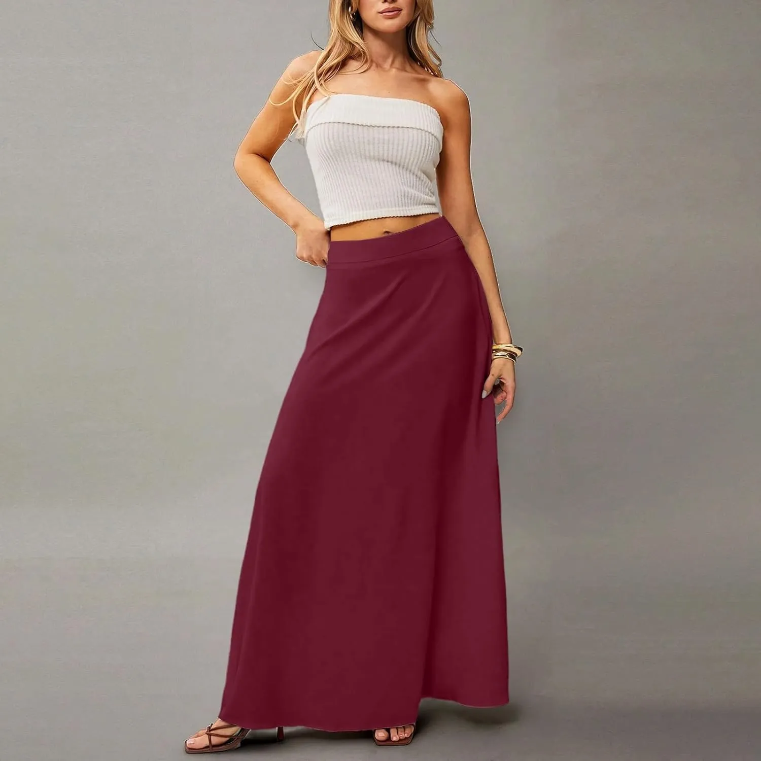 Maxi Floral Skirts for Women Trendy Summer Boho Long Flowy High Elastic Waist Skirts Skorts with Pockets A Line Skirt