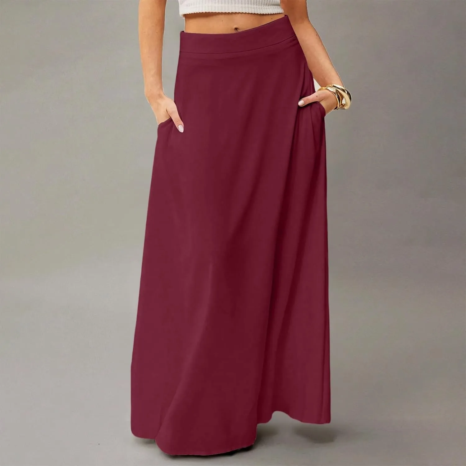 Maxi Floral Skirts for Women Trendy Summer Boho Long Flowy High Elastic Waist Skirts Skorts with Pockets A Line Skirt