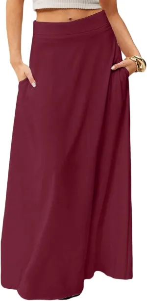 Maxi Floral Skirts for Women Trendy Summer Boho Long Flowy High Elastic Waist Skirts Skorts with Pockets A Line Skirt
