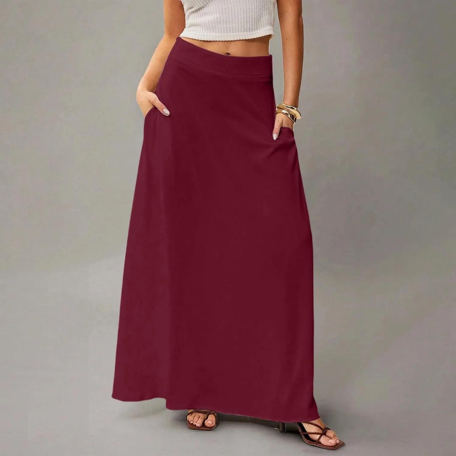 Maxi Floral Skirts for Women Trendy Summer Boho Long Flowy High Elastic Waist Skirts Skorts with Pockets A Line Skirt