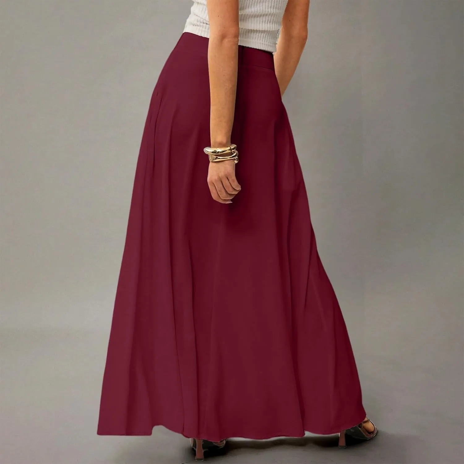 Maxi Floral Skirts for Women Trendy Summer Boho Long Flowy High Elastic Waist Skirts Skorts with Pockets A Line Skirt