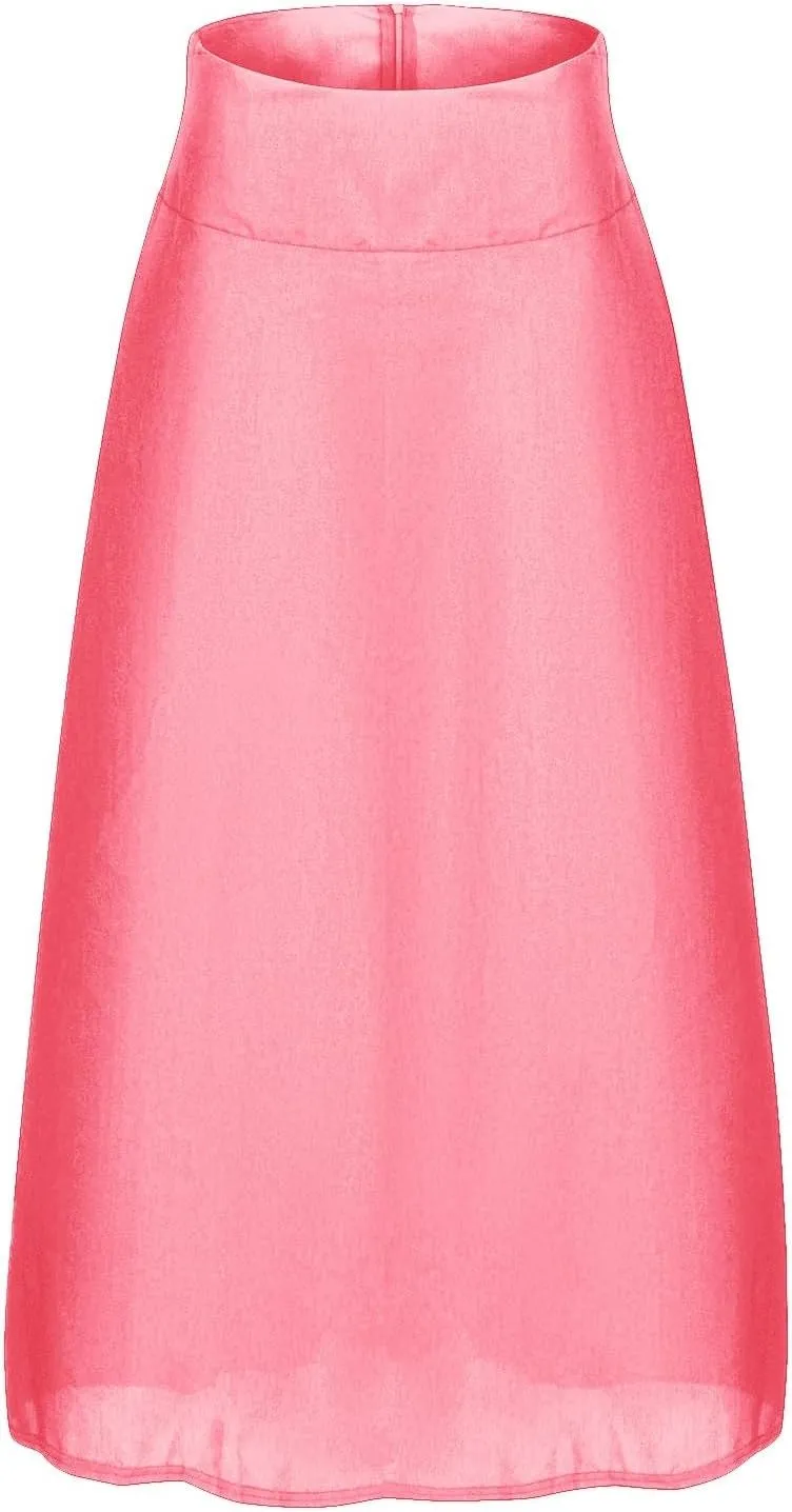 Maxi Skirts for Women High Waisted Side Slit Belted Pocket Midi Length Retro Casual Boho Flowy Skirt Layered Design