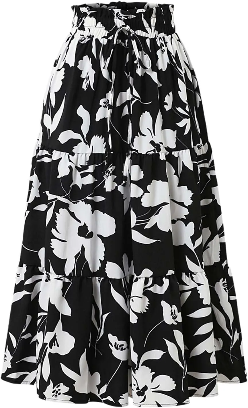 Maxi Skirts for Women Summer 2025 High Waisted Flowy Floral Long Skirt Vacation Beach Ruffle A Line Skorts