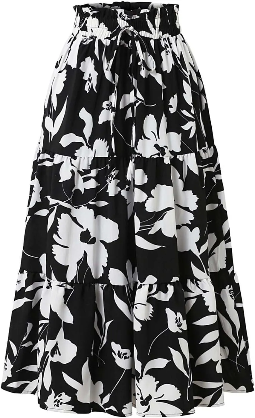 Maxi Skirts for Women Summer 2025 High Waisted Flowy Floral Long Skirt Vacation Beach Ruffle A Line Skorts