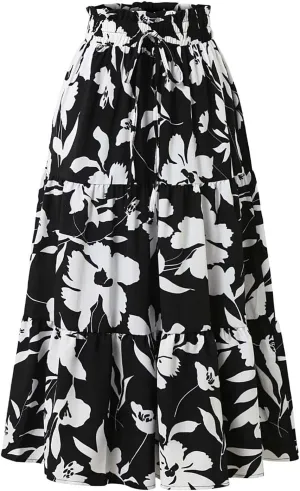 Maxi Skirts for Women Summer 2025 High Waisted Flowy Floral Long Skirt Vacation Beach Ruffle A Line Skorts