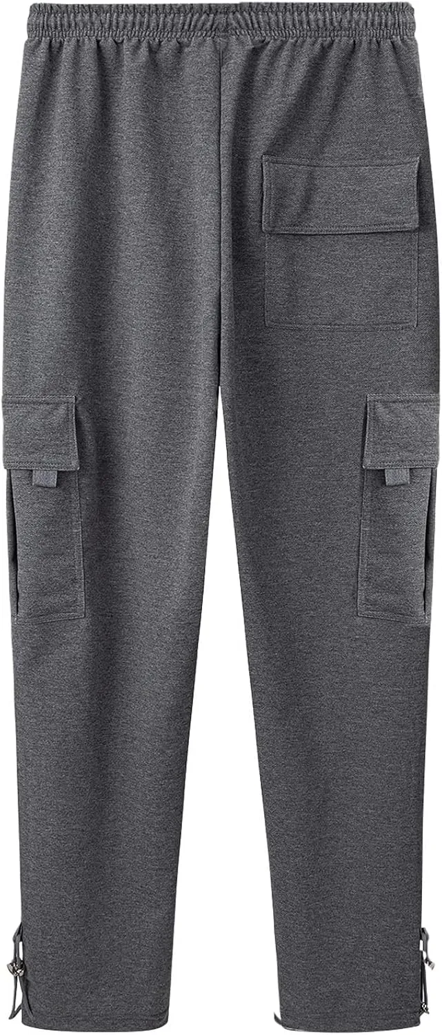 Men's Cargo Sweatpants Loose Fit Pants Joggers for Men with Pockets, Open Bottom Drawstring