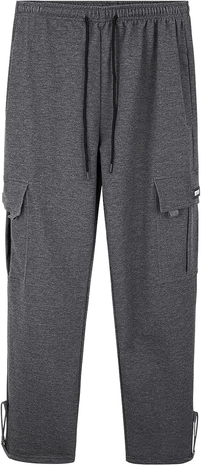 Men's Cargo Sweatpants Loose Fit Pants Joggers for Men with Pockets, Open Bottom Drawstring