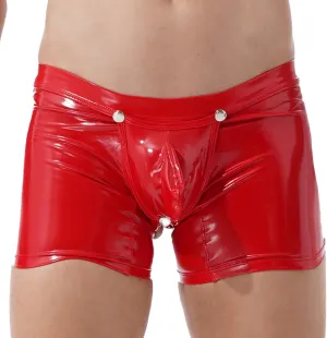 Men's PVC Patent Leather Open Pouch Shorts Latex Boxer Underwear Hollow Out Briefs Boyshorts