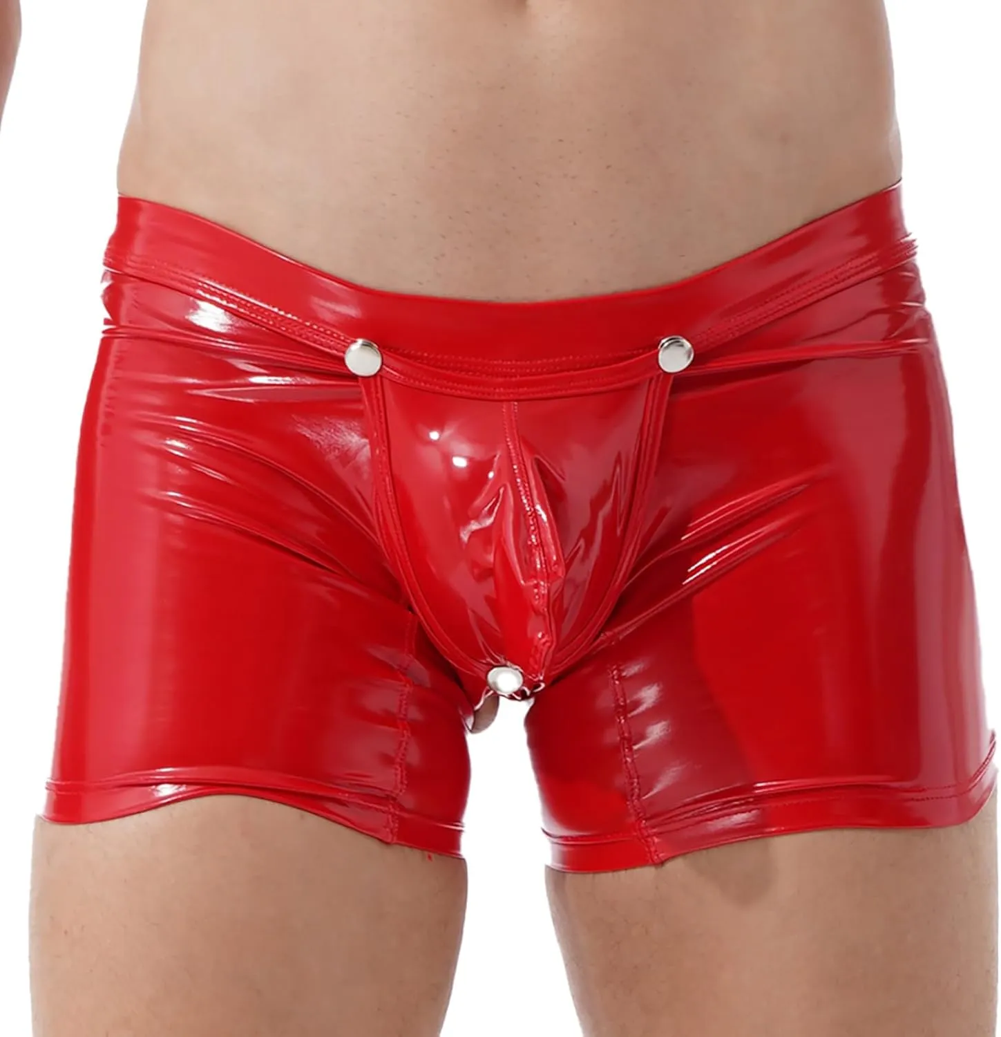 Men's PVC Patent Leather Open Pouch Shorts Latex Boxer Underwear Hollow Out Briefs Boyshorts