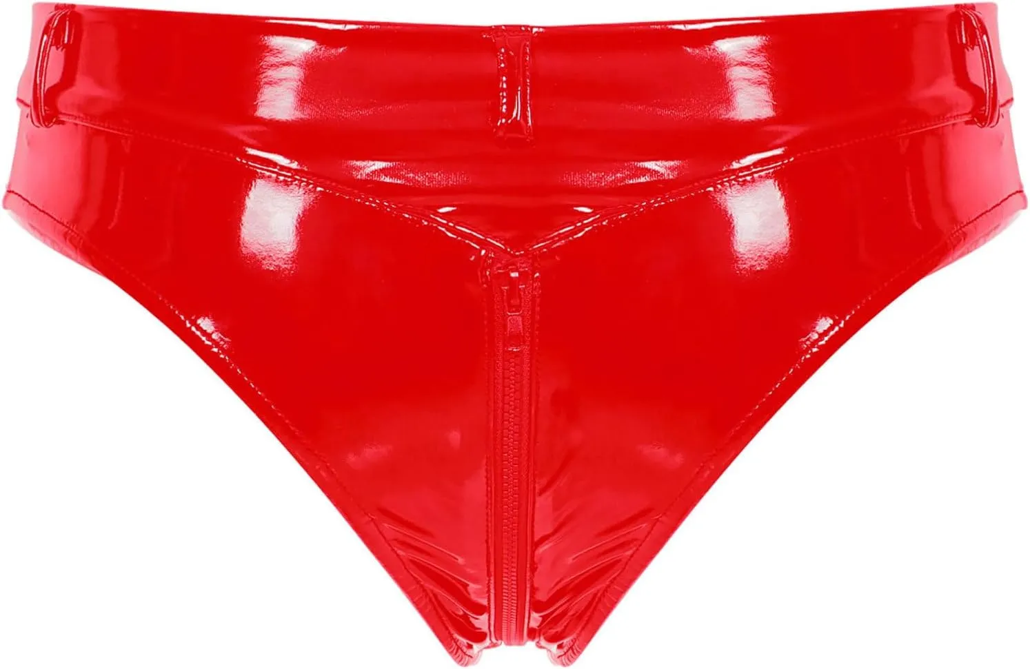 Men's Stretch Underwear Patent Leather Briefs with Zipper Crotch Swim Bikini Hip Briefs