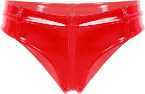Men's Stretch Underwear Patent Leather Briefs with Zipper Crotch Swim Bikini Hip Briefs
