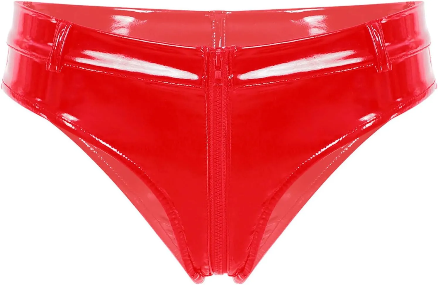 Men's Stretch Underwear Patent Leather Briefs with Zipper Crotch Swim Bikini Hip Briefs