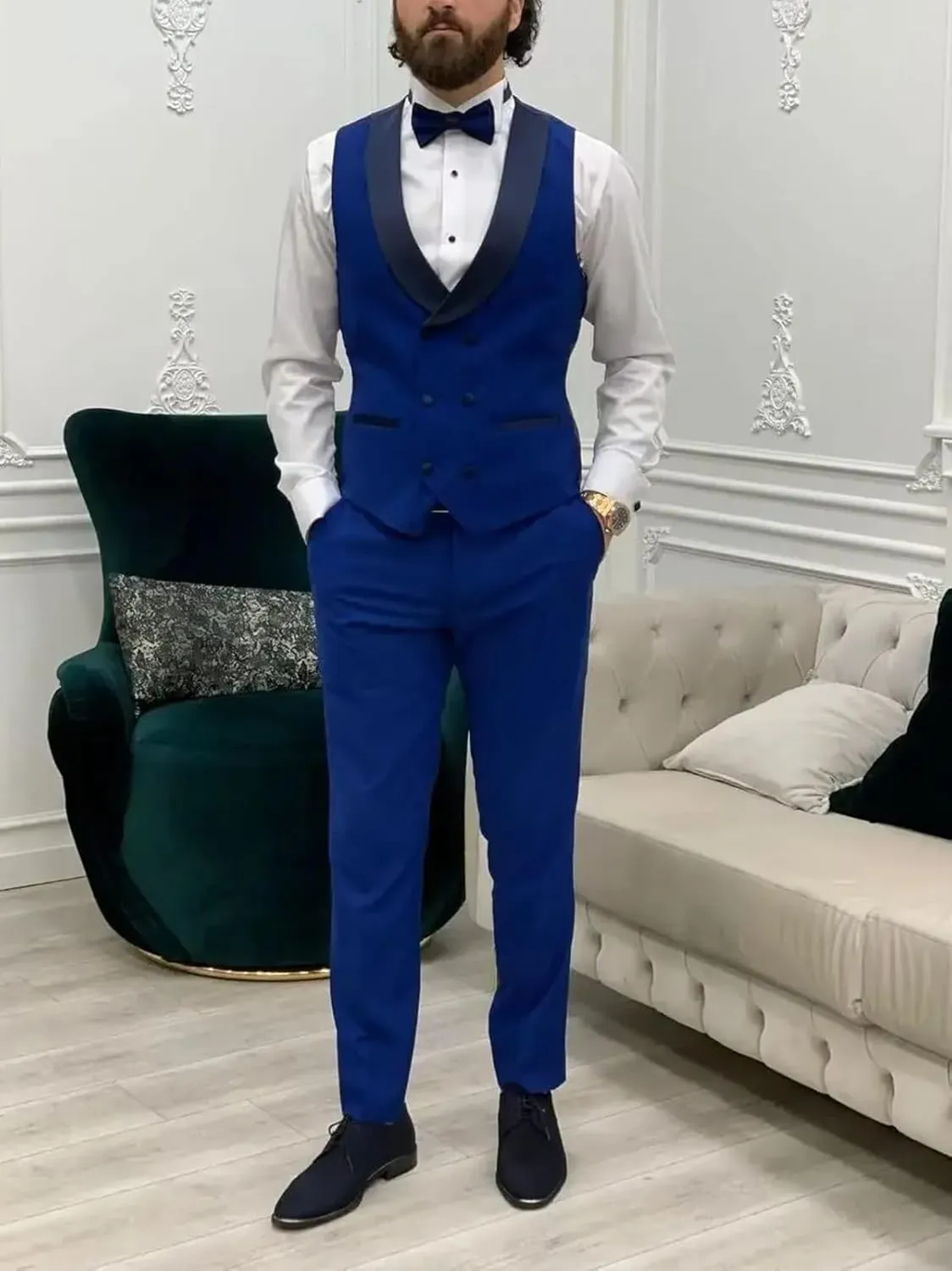 Men's Tuxedo Suit Slim Fit 3 Piece Blazer Vest and Pants Set for Groom Wedding Party Formal Dress