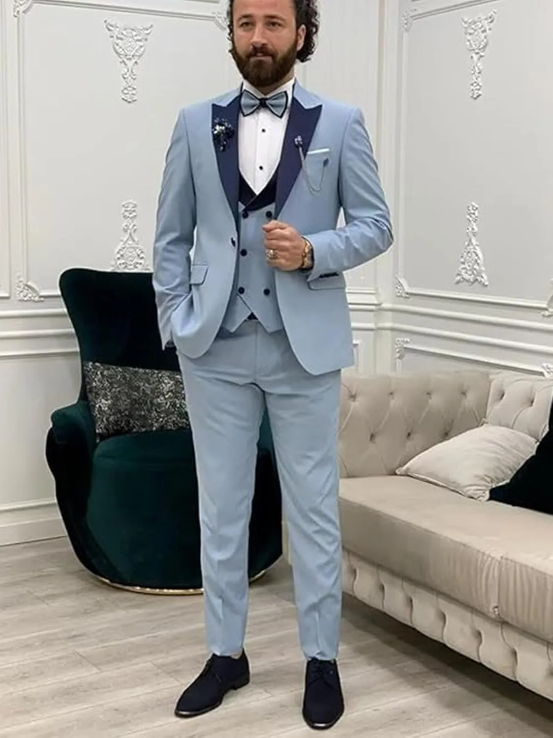 Men's Tuxedo Suit Slim Fit 3 Piece Blazer Vest and Pants Set for Groom Wedding Party Formal Dress